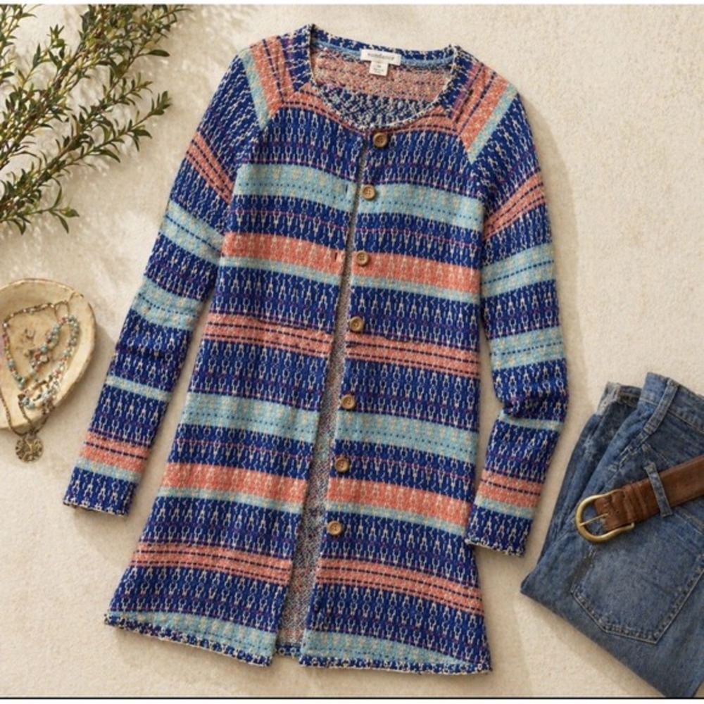 Sundance Cardigan Sweater‎ Women's M Boho Stripe Button Front Cotton Wool Blend